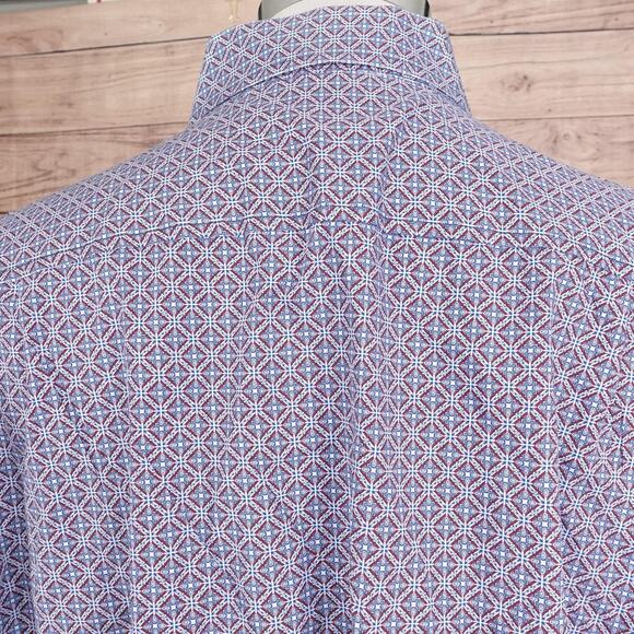 Tasso Elba Shirt Mens 2XL Blue Red Geometric Print Long Sleeve Button Up Cotton - Picture 5 of 8